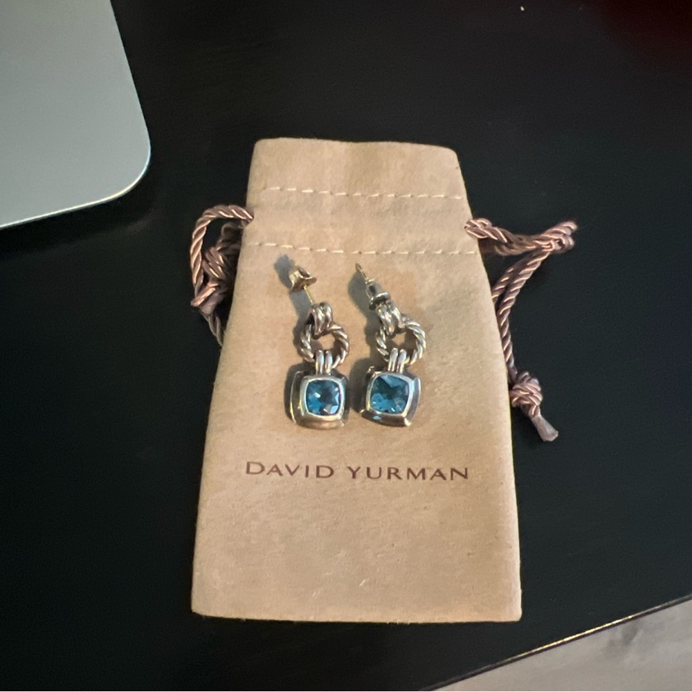 David Yurman Silver and Blue Drop Earrings